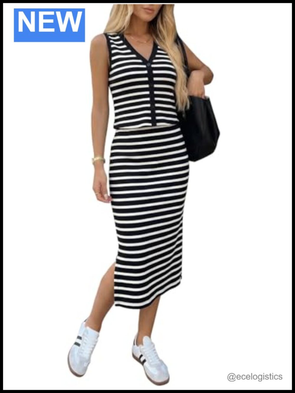 Womens 2 Piece Skirt Sets V Neck Tank Midi Skirts Waffle Knit Cotton Spandex